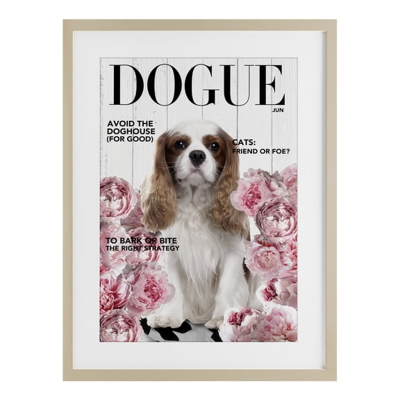 Stupell Industries Shabby Chic Funny Floral Dog Magazine Birch Framed Print Under Glass, 14 x 20, by Sasha