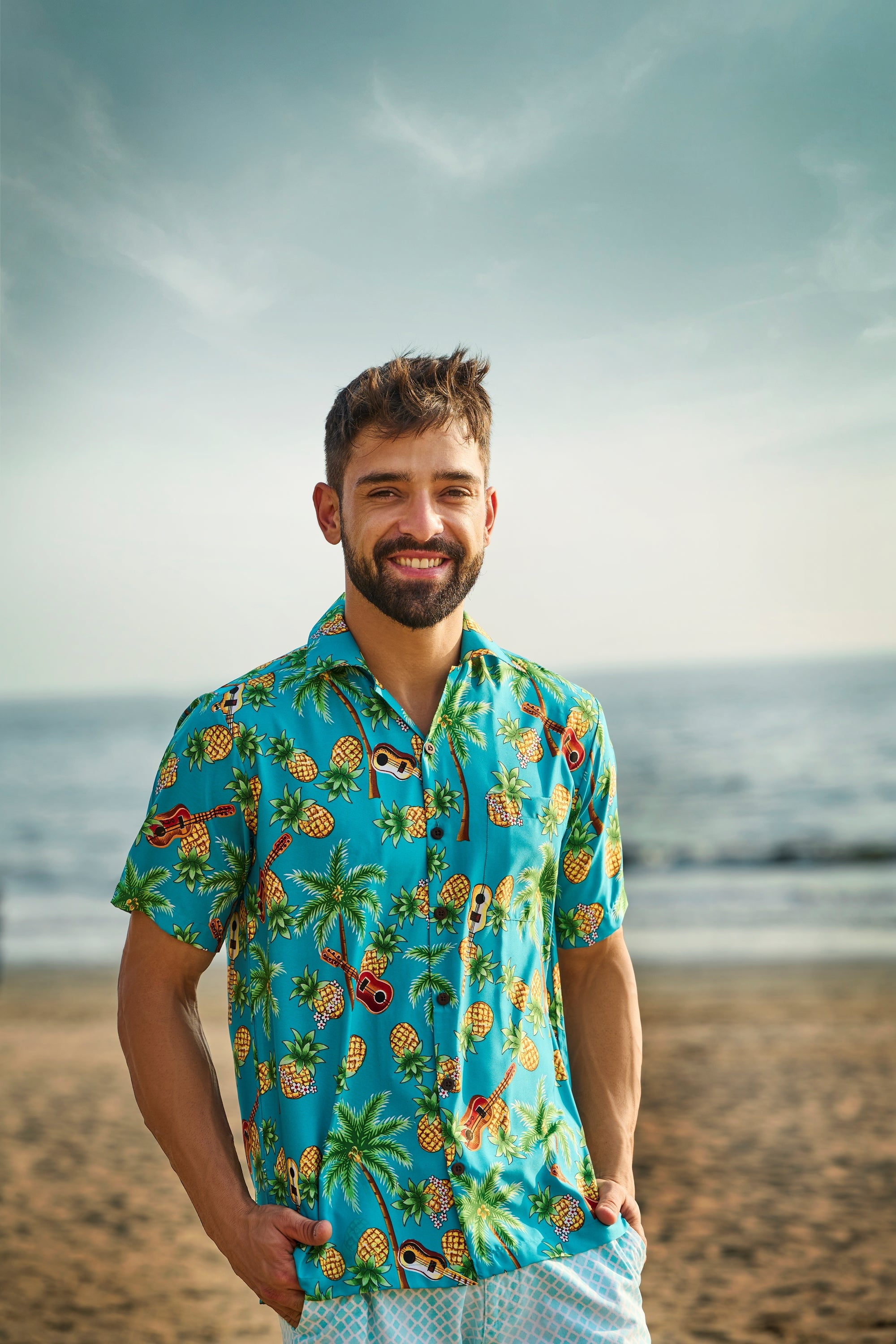Alvish Aloha Hawaiian Shirts for Men 63 Short Sleeve Button Down Holiday Blue 2XL, Men's