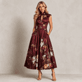 thumbnail image 5 of KLHDSF Elegant Dresses For Women Sleeveless Floral Print High Waist Flared Midi Summer Dress Wine XXL, 5 of 5