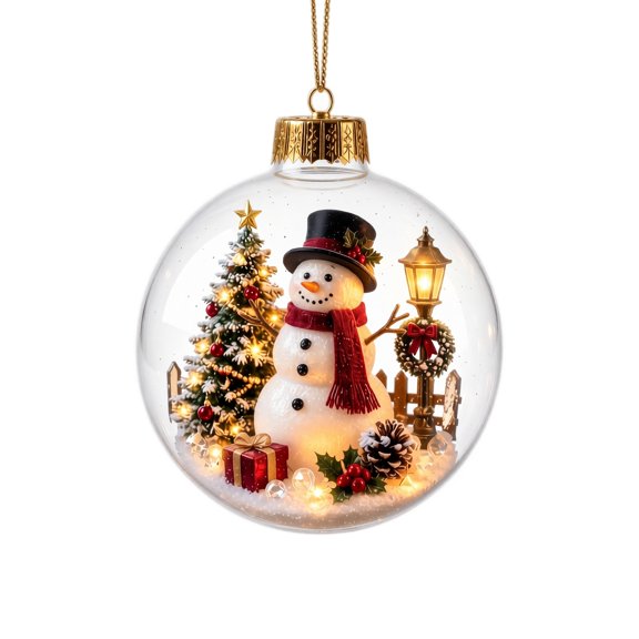 Glowing Christmas Story Ornament, Light-Up Mini Holiday Scene with Warm LED Light, Festive Keepsake Gift for Home Christmas Party Decoration(Snowman)
