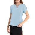 thumbnail image 1 of INSPIRAR CHIC Blusa de Cuello en V con Corte para Mujeres, Top Casual con Mangas Cortadas, Talla S, Azul Claro, 1 of 8