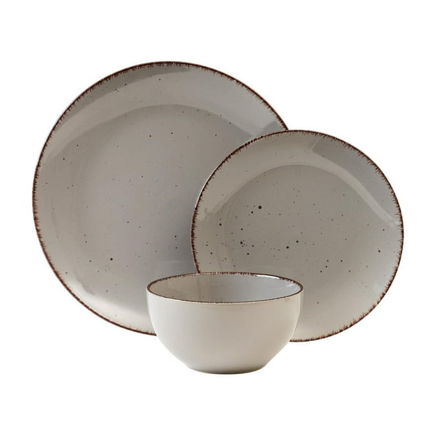 Safdie & Co. Utopia 12 Piece Dinnerware Set, Service for 4, Fiesta Dinnerware, Home Trends and Home Food Network Essentials, Stoneware Dinner Plates, Grey