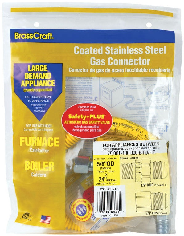 BrassCraft BrassCraft CSSC45R24 P Safety+ Gas Connector, 1/2" x 3/4" x