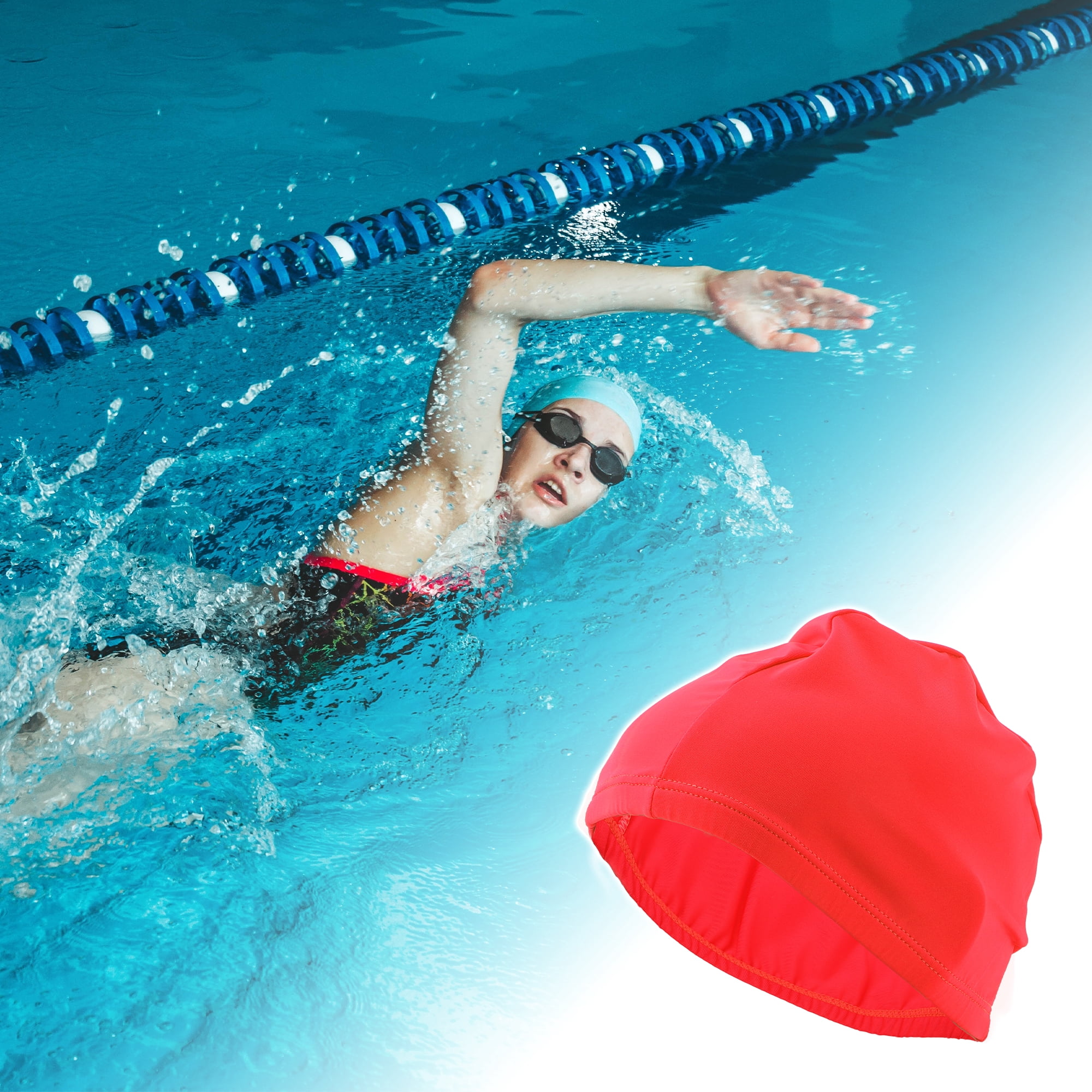 Unique Bargains Elasticity Swim Cap Measuring for Comfortable Fit Scarlet
