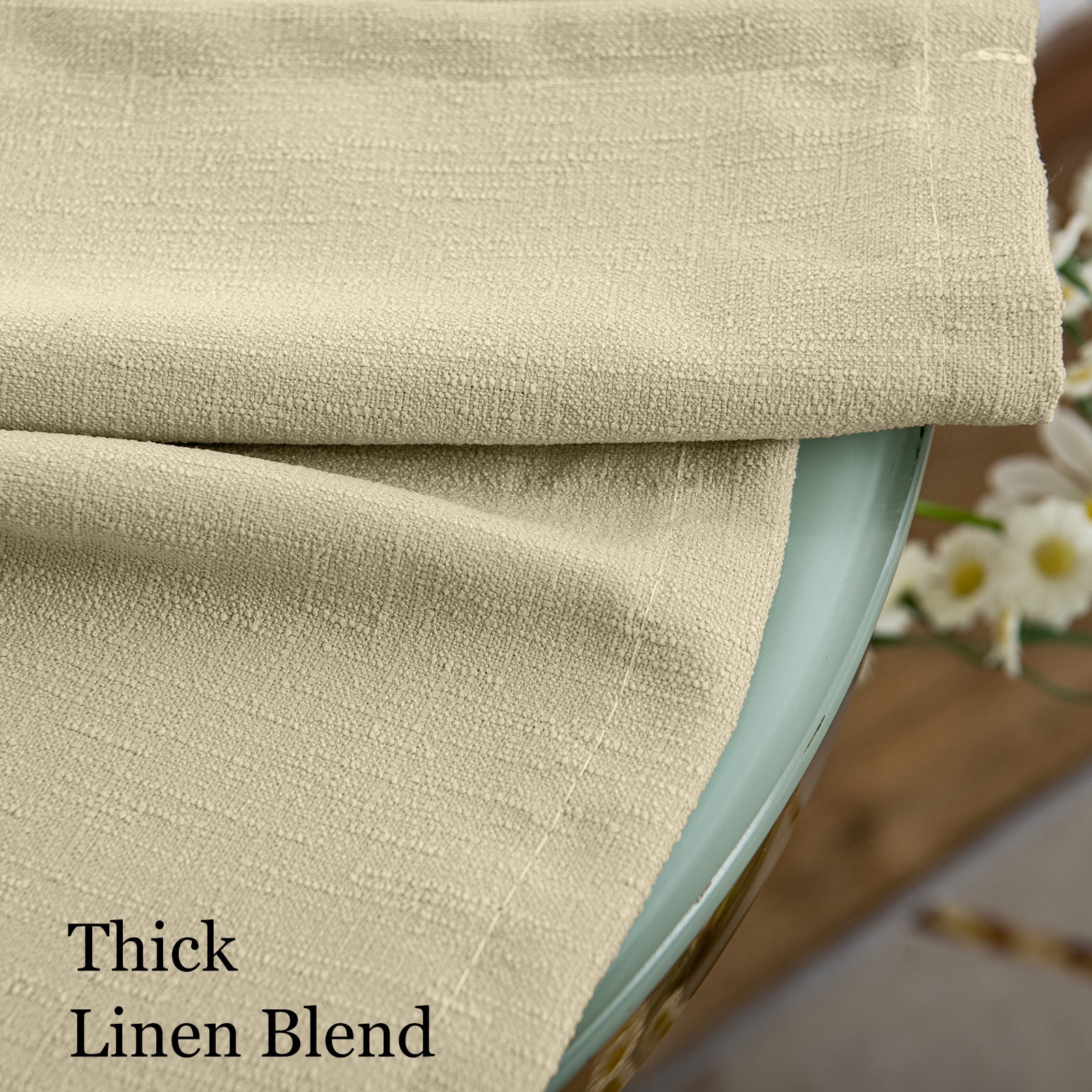 RISSIEN Linen Blended Rustic Curtains 84 inch Length 2 Panels for Living Room Pinch Pleat Textured Thick Light Filtering Privacy Window Drapes Grommet Top for Bedroom 7ft (52x84 Cream)