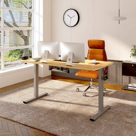 FLEXISPOT 48" x 30" Home Office Height Adjustable Standing Desk Memory Programmable Presets Computer Desk Gray and Maple