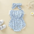 thumbnail image 4 of Coduop 2PC Newborn Baby Girls Striped Jumpsuit Romper Playsuit Headband Outfits, 4 of 6