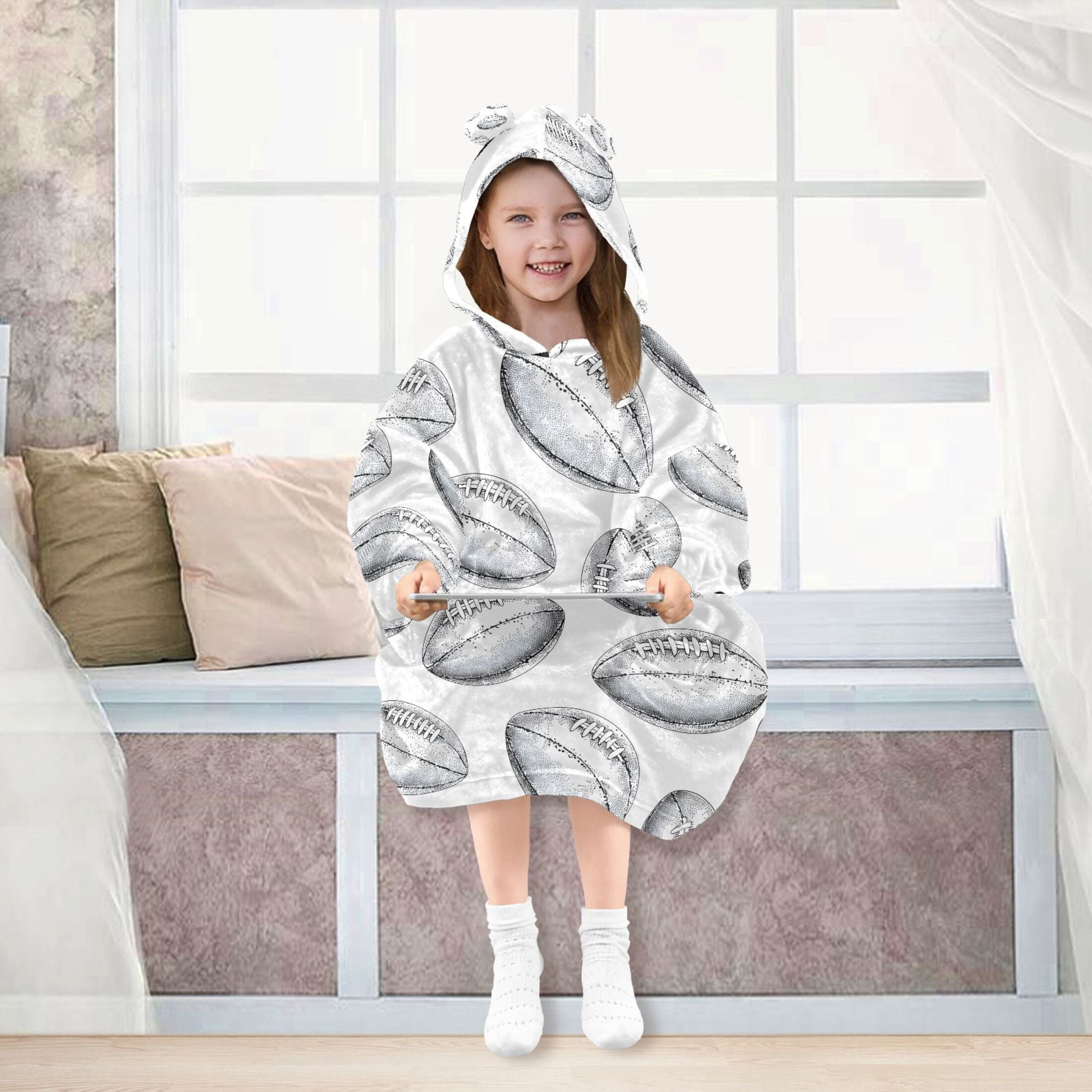 joogoo Blanket Hoodie for Retro Rugby Football Oversize Sweatshirt 3-14 YR L