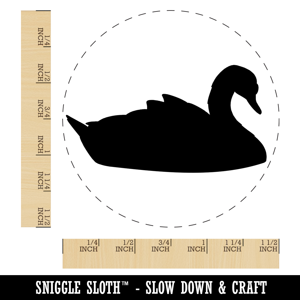 Swan Swimming Solid Self-Inking Rubber Stamp Ink Stamper - Black Ink - Large 1-1/2 Inch