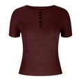thumbnail image 5 of Women's Short Sleeve Henley T Shirts Casual Summer Button Ribbed Knit Slim Fit Basic Tops Blouse, 5 of 6