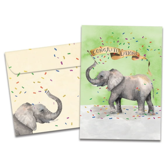 Tree-Free Greetings Congratulations Greeting Card, 5 x 7, Confetti Elephant (GO69421)