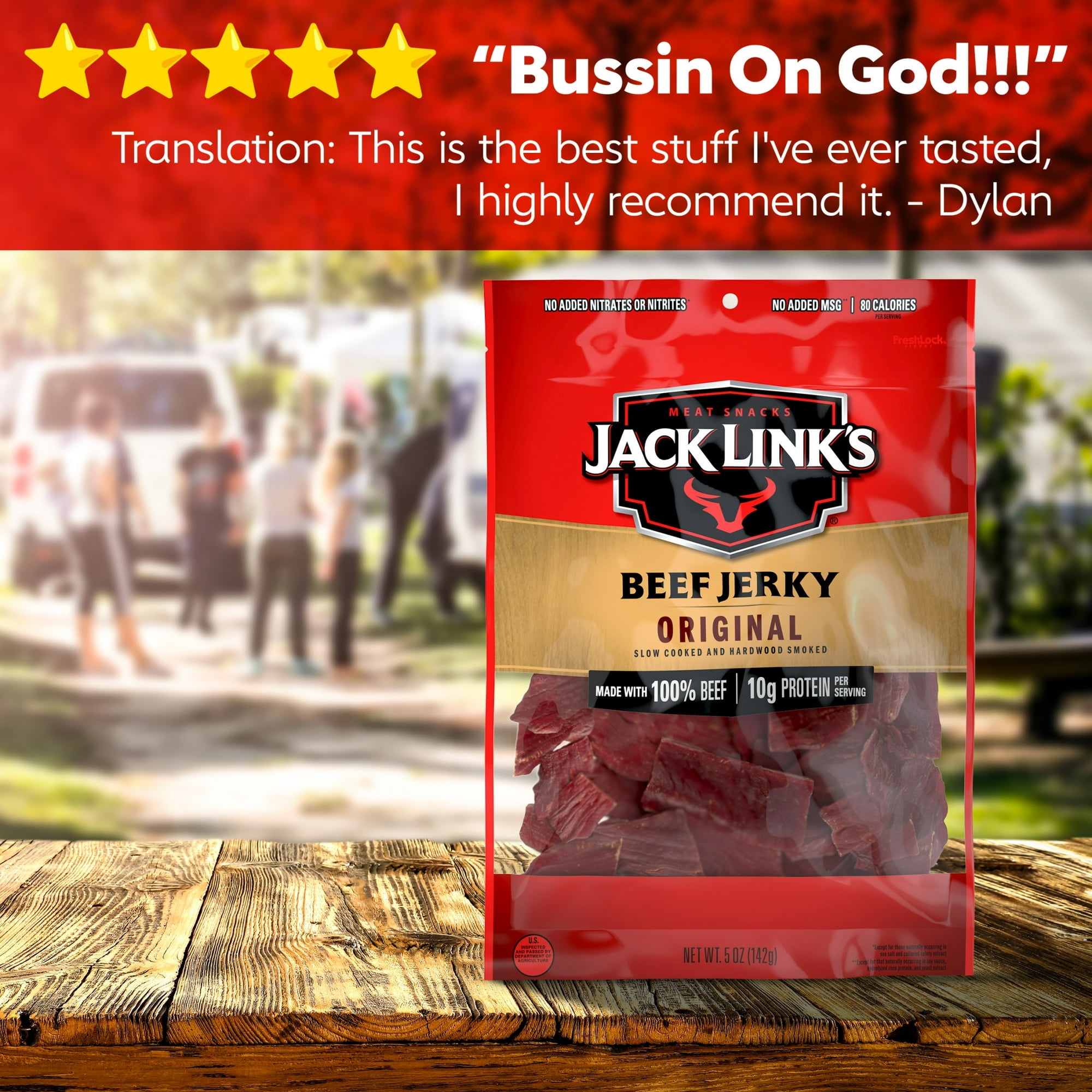 Jack Link’s Beef Jerky, Original, Made with 100% Beef, 10g of Protein per Serving, 5 oz