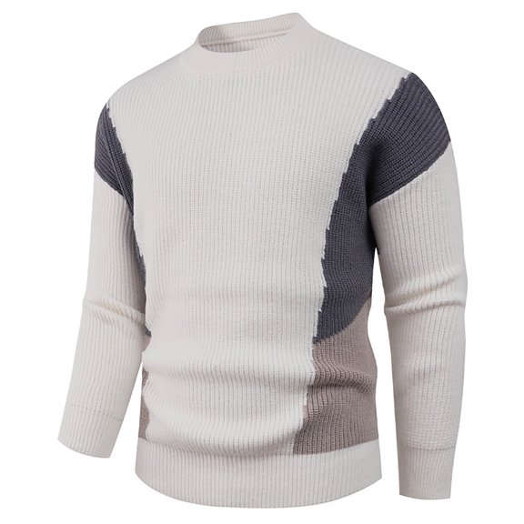 FYDUU Mens Knit Pullover Sweater Men's Autumn Winter Outdoor Casual Style Color Blocked Long Sleeved Crew Neck Sweater Slim Fit Sweaters