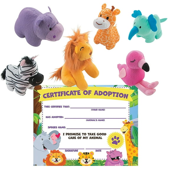Fun Express Stuffed Zoo Animal Adoption Kit for 12
