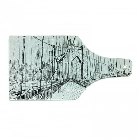 

NYC Scene Cutting Board Creative Sketchy Artwork of Monotone Bridge Silhouette Scribbled by Hand Decorative Tempered Glass Cutting and Serving Board in 3 Sizes by Ambesonne