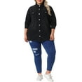 thumbnail image 2 of Agnes Orinda Women's Plus Size Button Down Denim Jackets Lapel Long Sleeve Raw Hem Casual Shirt Jean Jacket with Pocket 2X Black, 2 of 6
