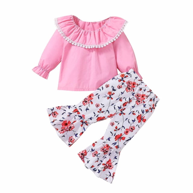Ropa Para Bebés Y Niñas, Conjunto Para Niños Pequeños, Conjunto De Pantalones Informales De Manga Larga Con Cuello Redondo De Algodón Para Niños De Otoño E Invierno, Color Rosa Odeerbi LM103-6980