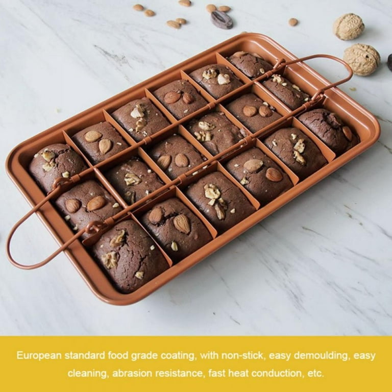 Brownie Pan with Dividers, Divided Non Stick Edge Brownie Pans with Grips  Slice, Bakeware Cutter Tray Molds Square Cake Fudge Pan with Built-in  Slicer
