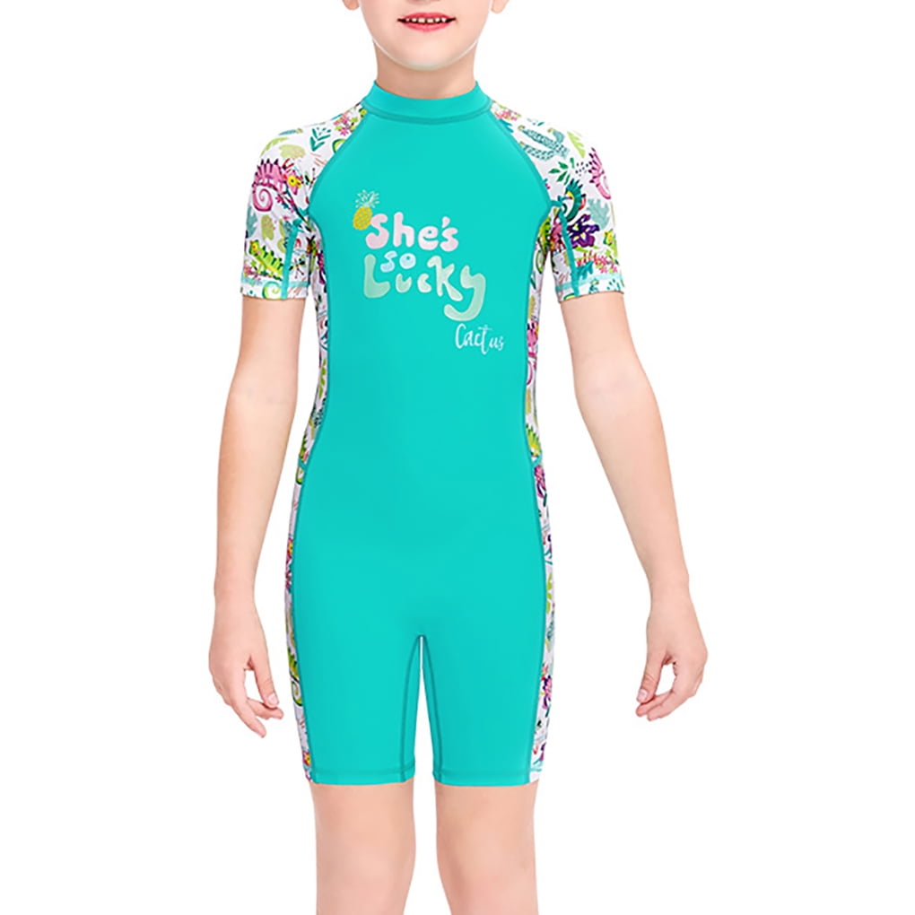 DIVE SAIL Wet Suit Girls Quick Dry Shorty Swimsuit Kids Short Sleeve