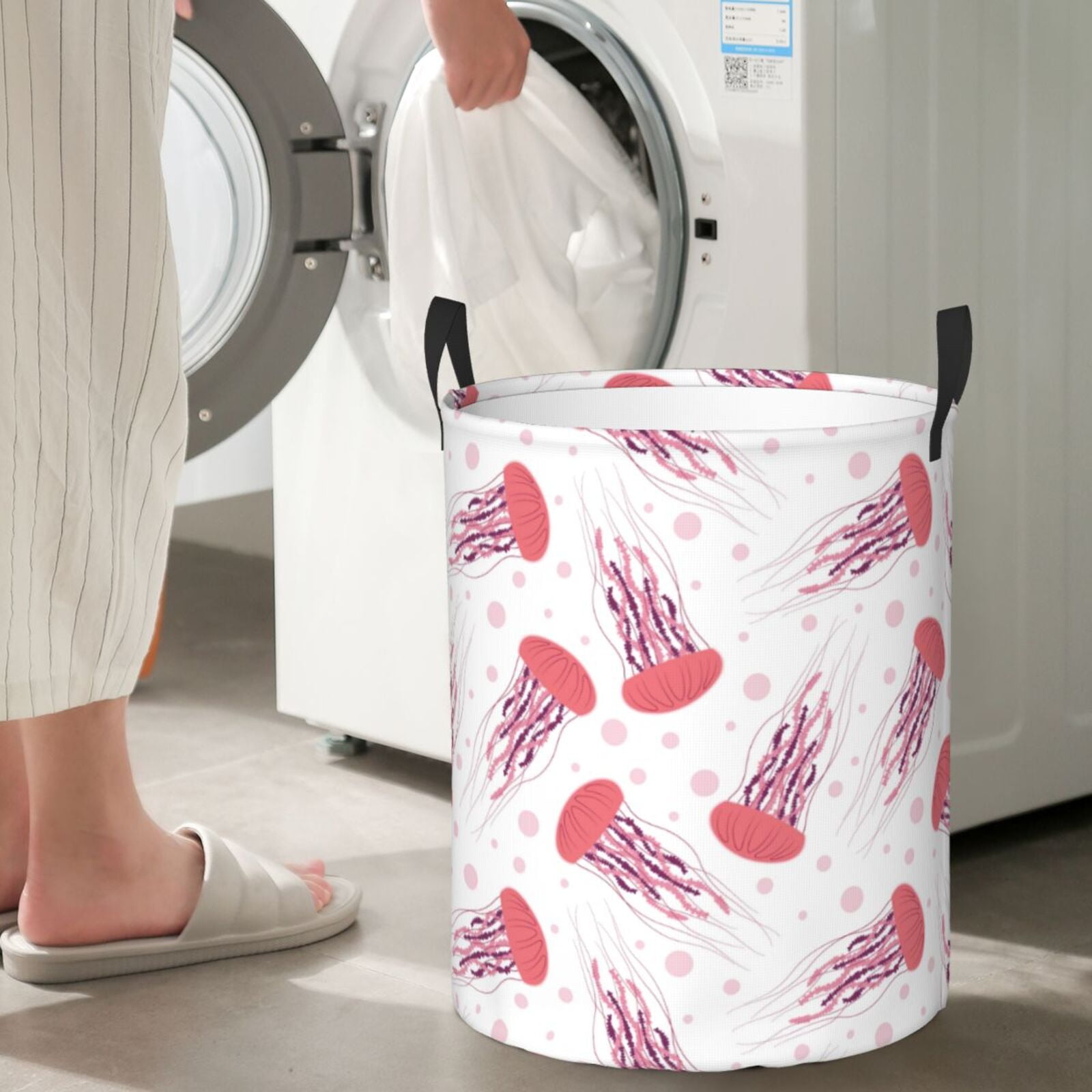 Large Laundry Basket with Handles - Jellyfish Bubble Kids Baby Dirty Clothes Laundry Hamper for Bedroom Aesthetic