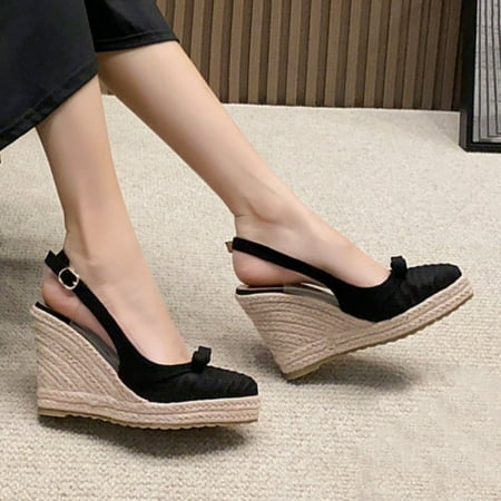 

WNG Wedge Heel French Fisherman Shoes 2022 Summer New Thick Sole Straw Woven Espadrilles Close Toe Sandals High Heel Party Shoes