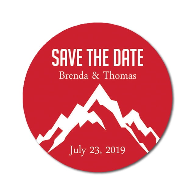 Darling Souvenir Round 45 Pcs Snowy Mountain Save The Date Stickers Personalized Bride Groom Names And Date Envelope Seals - Red
