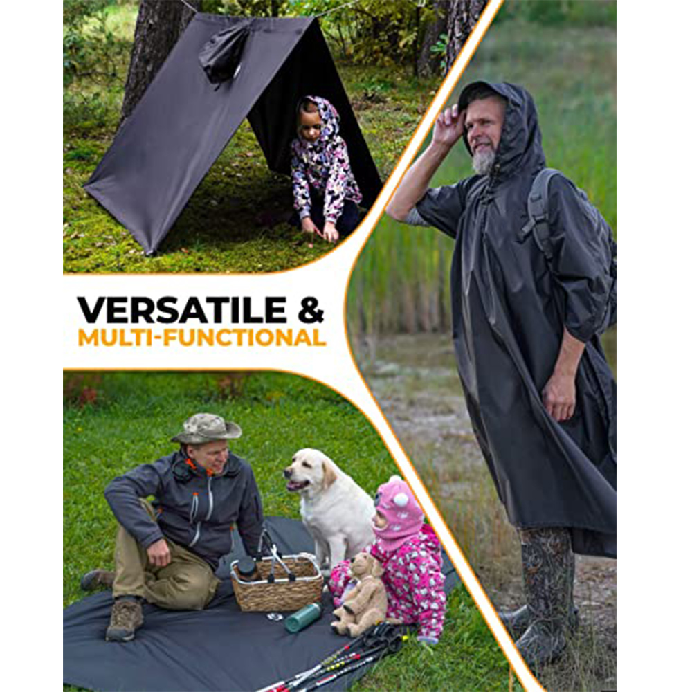 Poncho De Pluie Imperméable Adulte – Taille Unique, Léger, Réutilisable, Avec Capuche Et Manches Pour Randonnée, Camping