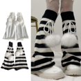 thumbnail image 2 of Cute Bowknot Knitted Flared Leg Warmers Striped Pattern Leg Covers Baggy Flared Wide Leg Long Socks for Women Girls, 2 of 4