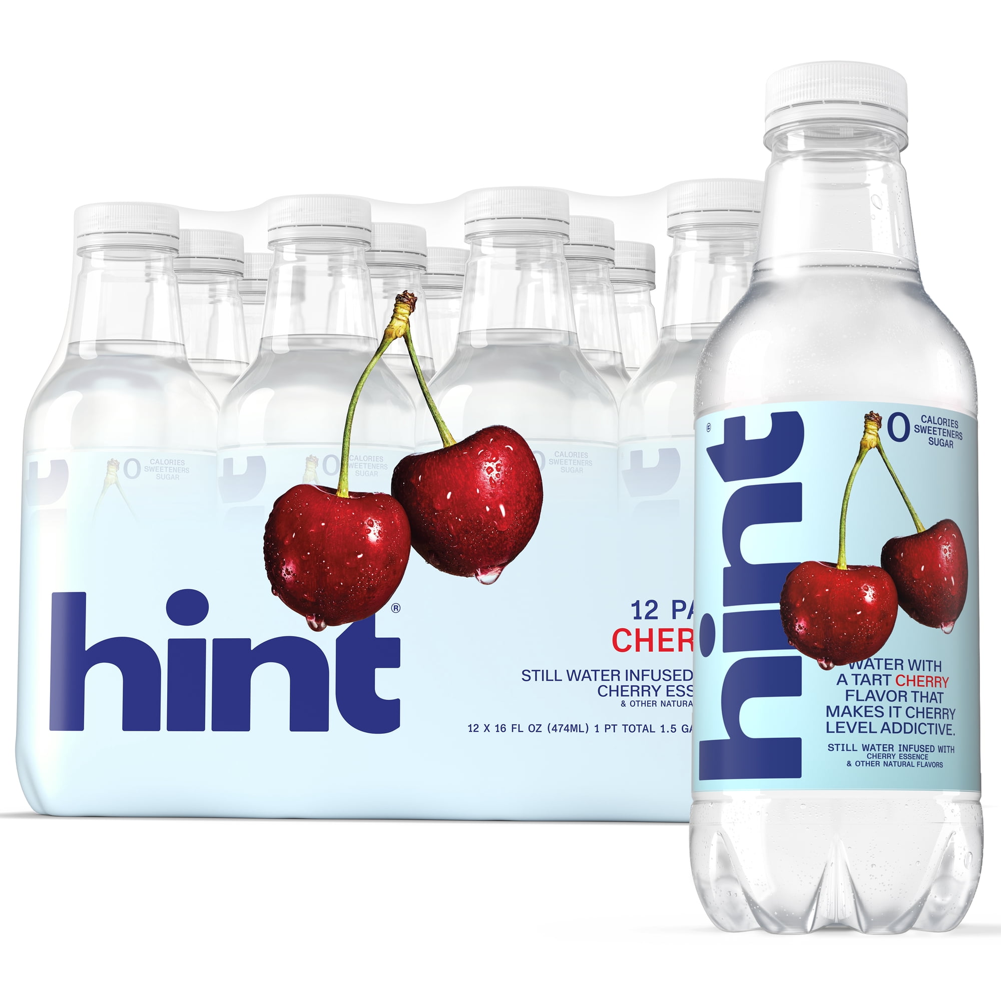 Hint Cherry Flavored Water, 16 fl oz, 12 Pack Plastic Bottles