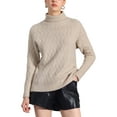 thumbnail image 1 of Suéter de cuello alto INSPIRE CHIC para mujeres, de manga larga, tejido acanalado, elástico, abrigo de invierno, color albaricoque M, 1 of 1