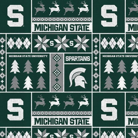 Fleece Michigan State University Spartans Holiday College Fleece Fabric Print by the yard (mist1182)