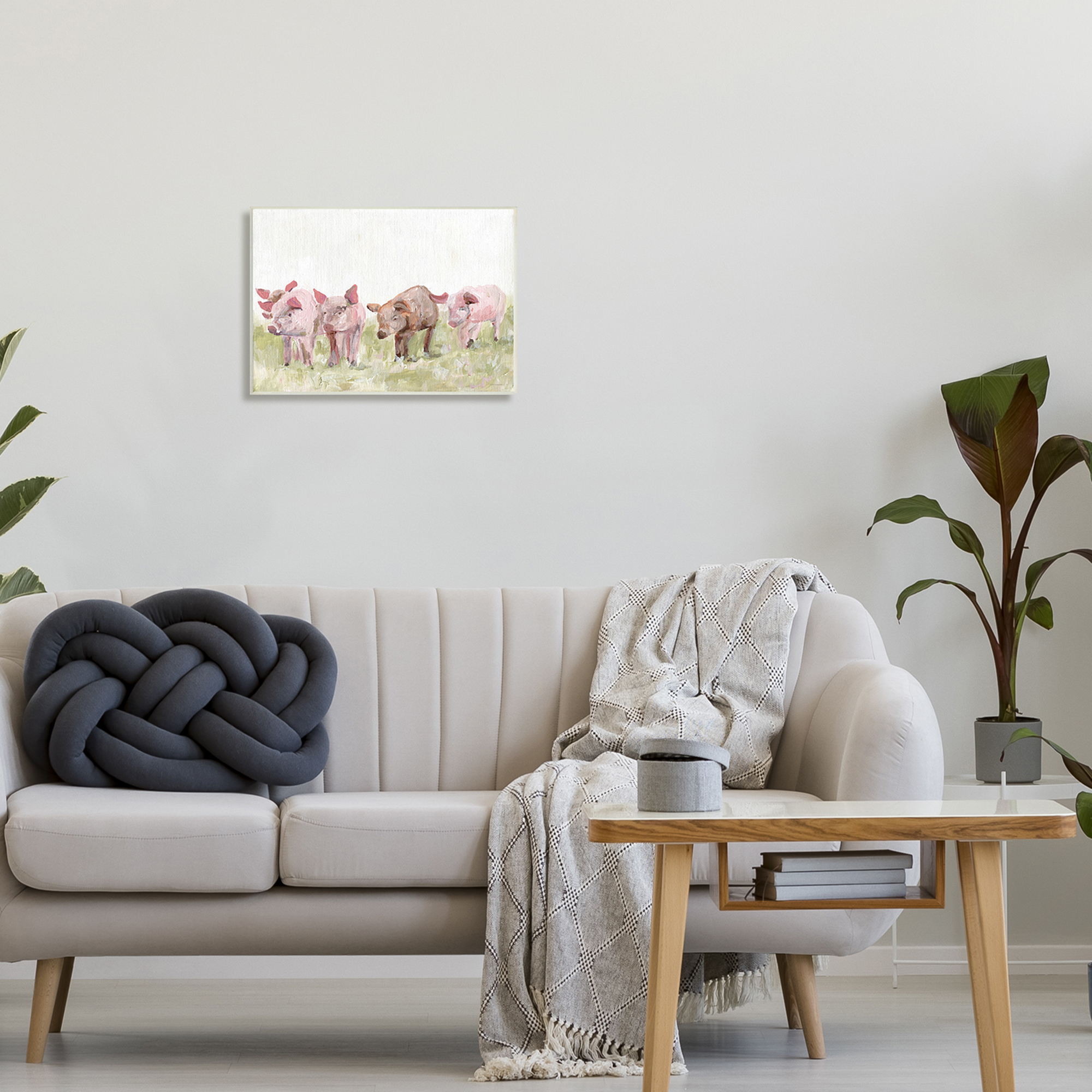 Stupell Industries Pink Baby Pigs Grazing Farm Grassland Pasture Painting Unframed Art Print Wall Art, Design by Kamdon Kreations