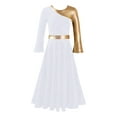 thumbnail image 4 of Yruioon Girls Metallic Gold Praise Dance Dress Liturgical Dancewear Loose Full Length Worship Costume White 12, 4 of 6