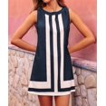 thumbnail image 4 of Vestido Mini Bohemio con Bloques de Color para Mujer, Informal, Fluido, de Verano, Sin Mangas, A Rayas, para Playa, Índigo Talla S, 4 of 7