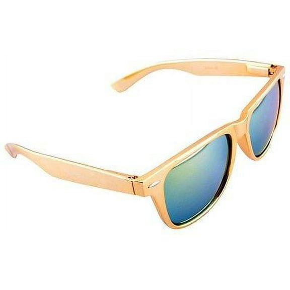 Gold Metallic Square Sunglasses Iridium Mirror Lenses