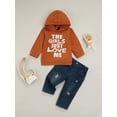 thumbnail image 2 of Douhoow Toddler Boy Clothes Letter Print Hoodie Sweatshirt Tops Ripped Jeans 2Pcs Set, 2 of 8