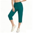 thumbnail image 2 of AHTJRT Cargo Capri Pants for Women Waterproof Drawstrings Elastic Waist Pants with Adjustable Cuffs Multiple Pockets Hiking Running Trousers Green S, 2 of 6