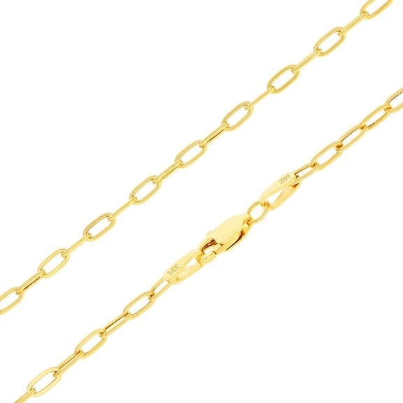 Nuragold 14k Real Yellow Gold Paperclip 2mm Elongated Cable Link Necklace (16"-24") Dainty Italian Jewelry for Men & Women
