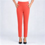 Women's Summer Straight Pants, Solid Color With Decorative Buttons & Pockets, Versatile Waist Design For Casual Daily Wear Orange XL