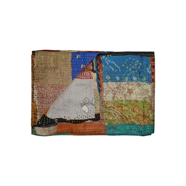 Kantha Silk Throw Blanket 60"X90"