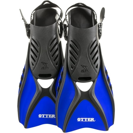 IST FK31 OTTER Trek Swim Fins, Short Compact Snorkeling Flippers with Open Heel & Adjustable Straps for Travel (Blue,