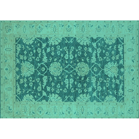 Ahgly Company Machine Washable Indoor Rectangle Oriental Turquoise Blue Industrial Area Rugs, 6' x 9'