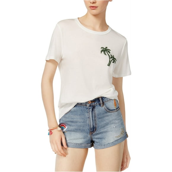 Carbon Copy Womens Palm Basic T-Shirt, White, Medium