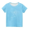 thumbnail image 4 of Lilgiuy Little Girls Athletic Shirts Casual Solid Color Cute Butterfly Print Short Sleeve Lightweight Tees Performance Gym Sports Dance Tops (Sky Blue,9-10 Years), 4 of 4