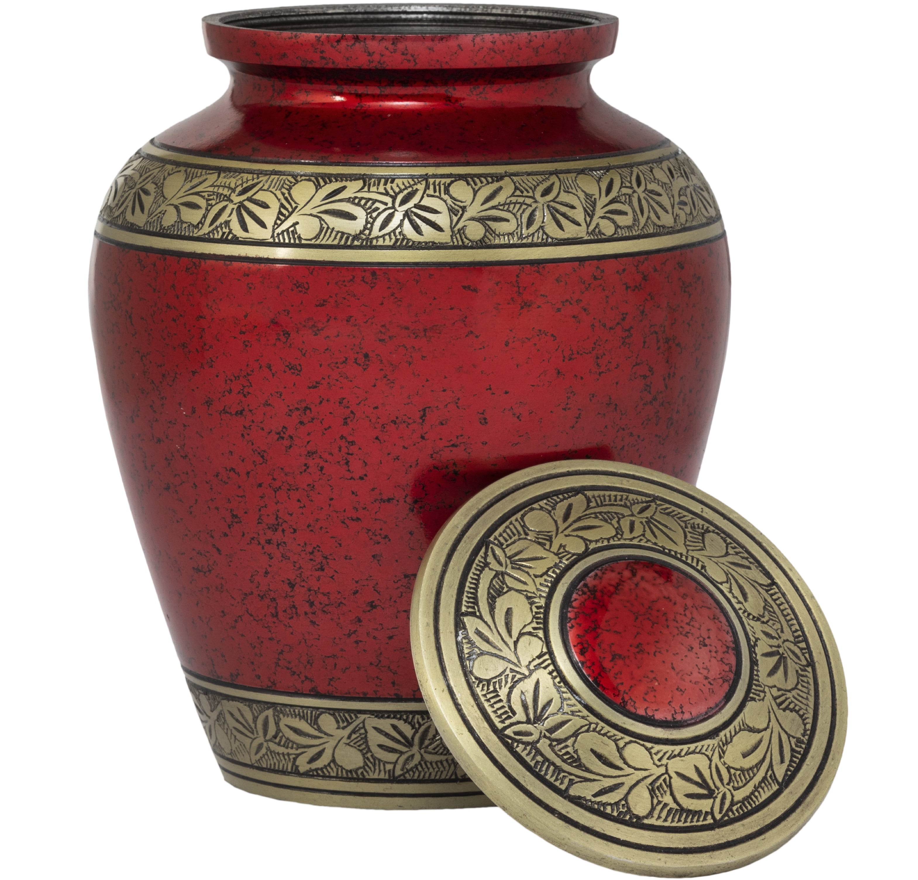 Red with Gold Leaf Pattern Urn for Human Ashes Adult Large Cremation Memorial 