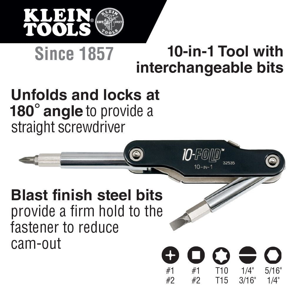 Klein Tools 32535 10-in-1 10-Fold Screwdriver / Nut Driver