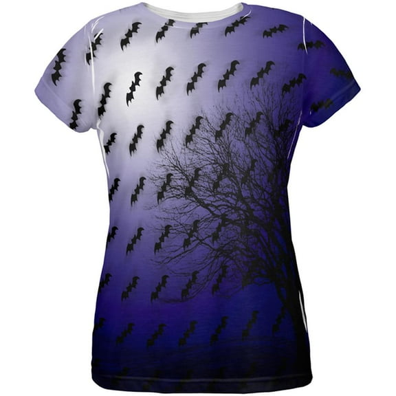 Halloween Bats in the Full Moon Light All Over Womens T Shirt Multi LG