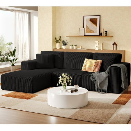 SERWALL Modular Sectional Sofa, 107'' Convertible Couch for Living Room, Black