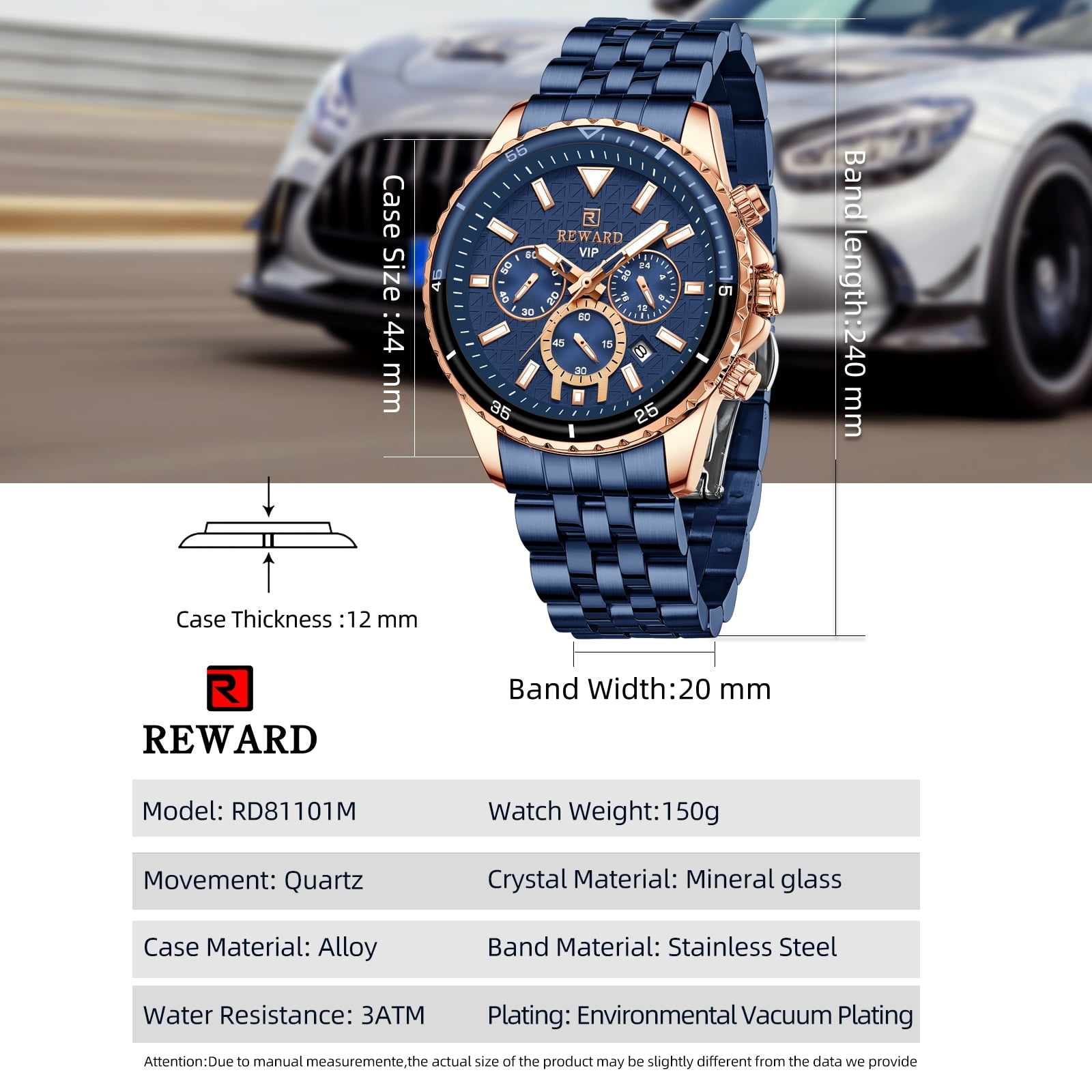 Mens Watches Analog Quartz Chronograph Stainless Steel Watches for Men 30M Waterproof Men's Wrist Watches with Calendar Luxury Business Work Casual Watch Elegant Gifts