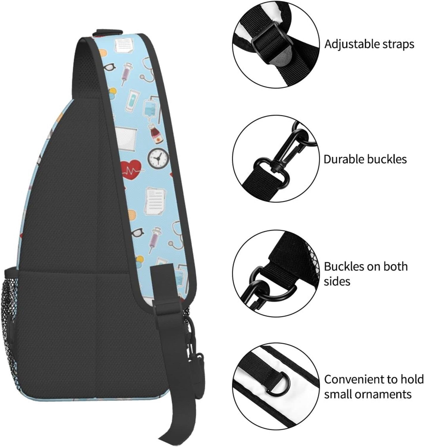 Nursing Theme Pattern Sling Bag Crossbody Hiking Travel Chest Bags Backpack Shoulder Daypack for Women Men